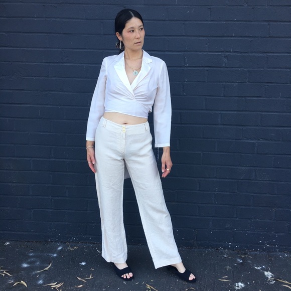 *Max Mara* Weekend Cream Linen Mid-Rise Trousers - Picture 3 of 4